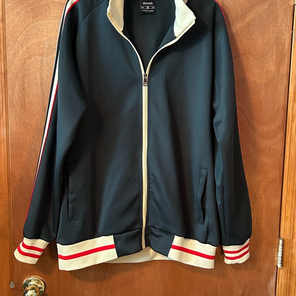 Diadora Green Track Jacket with Red and White Stripes